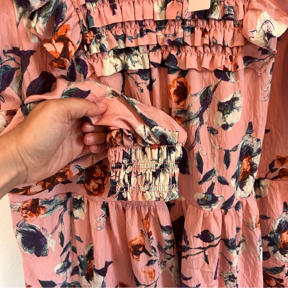 anthropologie pink combo dress Hutch Off-Shoulder Twofer Midi Dress